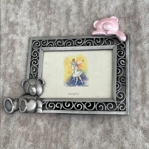 Silver and Pink Metal Teddy Bear Photo Frame- 3 1/2 x 2 1/2